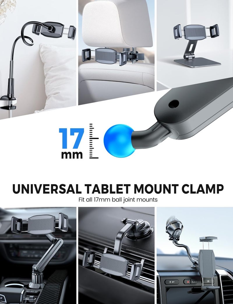 eSamcore Enlarge Tablet Clamp, 1.57”(40mm) Depth Mount Clips for Thick Case Fit 17mm Ball Joint Car/Desk/Bed/Floor Tablet Stand Holder Mount Compatible with 6"-12.9" iPad/Tab/Foldable Phone - Image 3